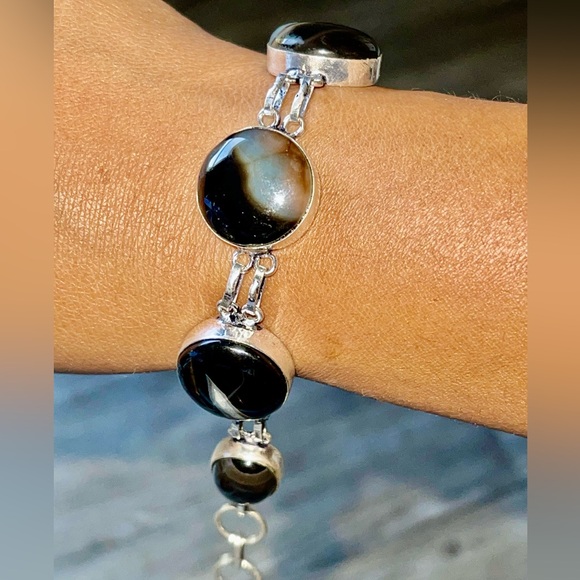 Black Botswana Banded Agate Bracelet 7” - 8 1/2” - Picture 3 of 8